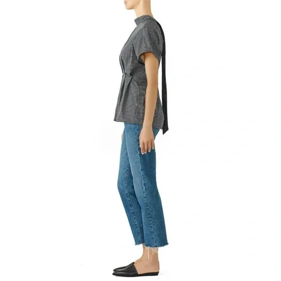 Fame and Partners Sebastian Top 40s Style Button Back Peplum Grid Windowpane - Picture 4 of 13